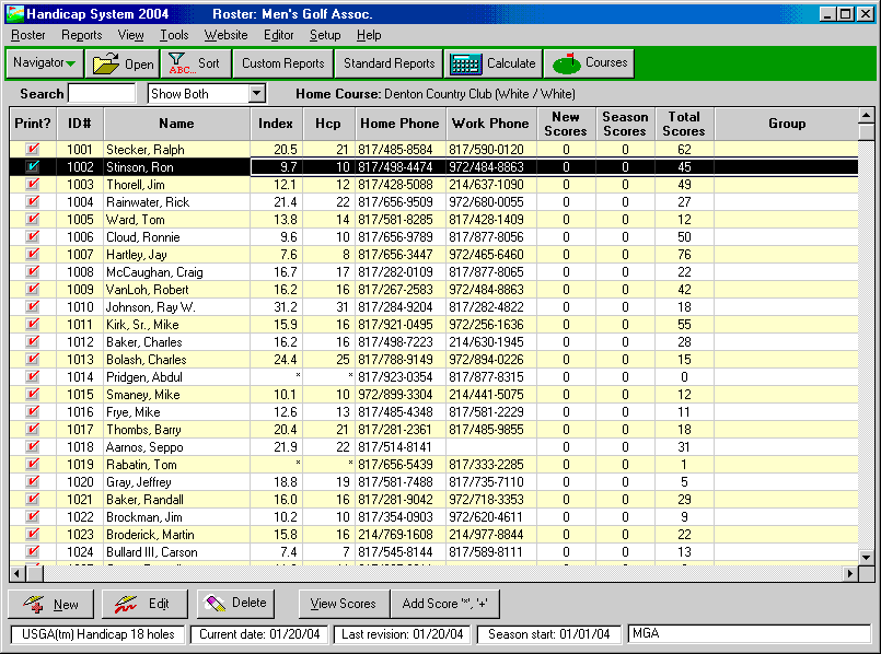 Golf Handicap Software - USGA, RCGA and Custom Golf Handicap Calculator